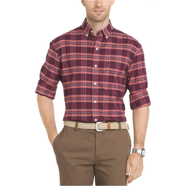 IZOD Mens Newport Long Sleeve Button Down Pattern Oxford Shirt 